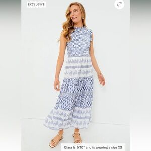 Oliphant Exclusive Flora Blue Sleeveless Smocked Maxi